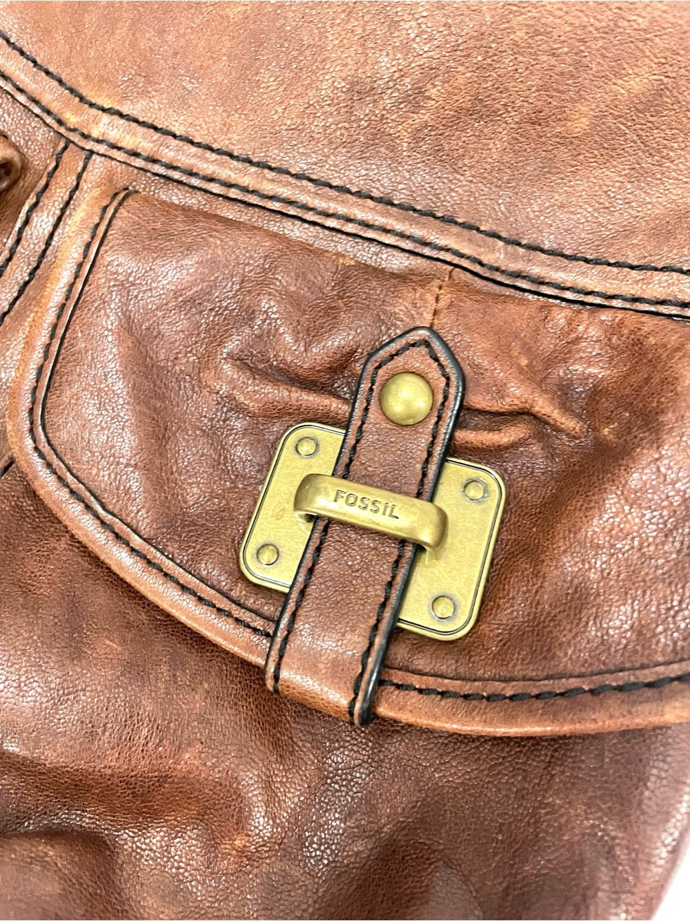 Fossil Long Live Vintage 75082 Distressed Brown Leather Pocket Purse Handbag - Picture 3 of 7